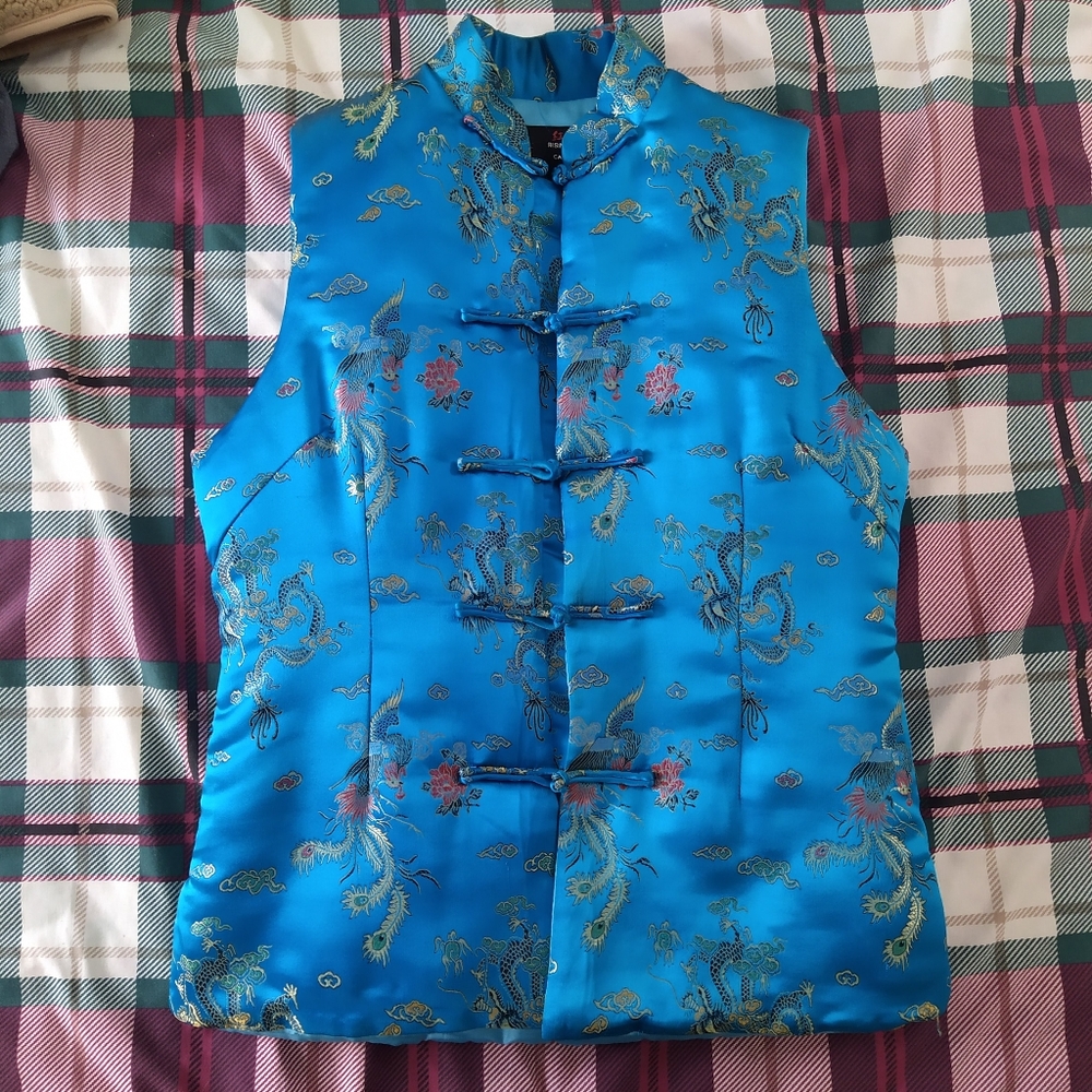 NWOT Chinese Asian Traditional Blue Satin Vest